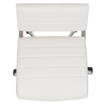 Executive High-Back Armless White Leather & Chrome Swivel Office Chair