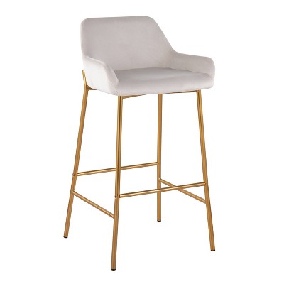 Gold Metal and White Velvet Contemporary Bar Stools, Set of 2