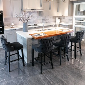 INFURNIC Counter and Bar Stools Velvet Wing Back Barstools with Tufted Back and Plush Seat for Modern Dining, Black, 22"*19"*37" - 1 of 4