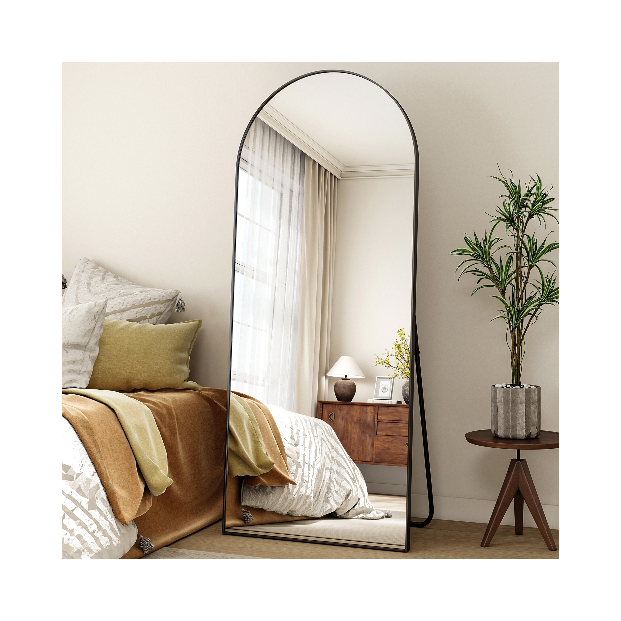 BEAUTYPEAK Arched Full Length Mirror with Stand, Bedroom Floor Mirror