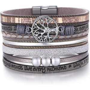 Tree of Life Leather Wrap Bracelets for Women with Inspirational Message, Adjustable Bohemian Jewelry - 1 of 4