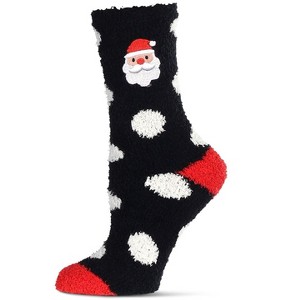 Memoi Women's Polka Dot Santa Embroidery Cozy Crew Socks Black 9-11 - 1 of 3