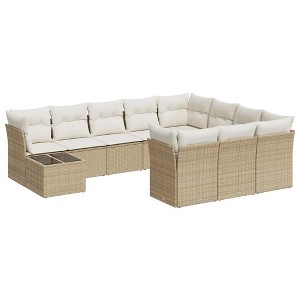 vidaXL Patio Sofa Set with Cushions Outdoor Furniture 11 Piece Poly Rattan - Beige and Cream - 1 of 4