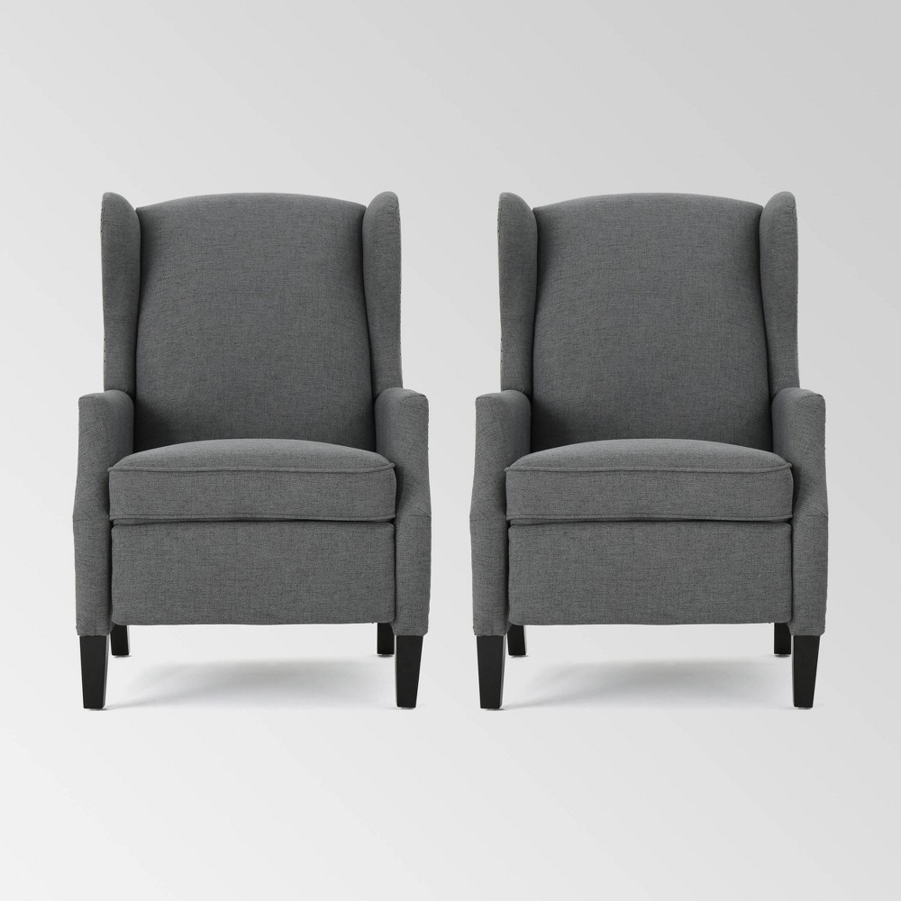 Photos - Chair Set of 2 Wescott Contemporary Fabric Press-Back Recliners Charcoal - Chris