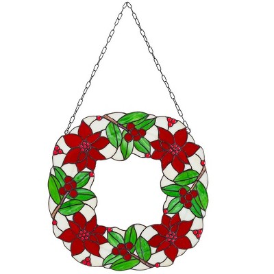 Wind & Weather 18-Inch Diameter Stained Glass Poinsettia Holiday Wreath