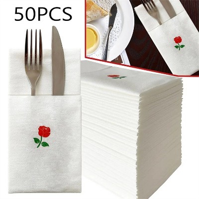50pcs Rose Napkins, Disposable White Party Napkins Linen Textured Napkins, 15.75x15.75 Inch