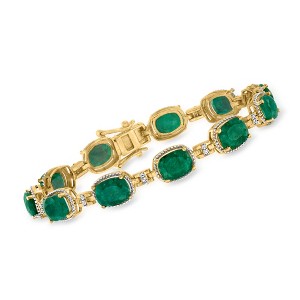 Ross-Simons 13.00 ct. t.w. Emerald and .18 ct. t.w. Diamond Bracelet in 18kt Gold Over Sterling Size 7 - 1 of 4