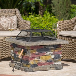 Coolbibila 28" Square Outdoor Concrete Wood Burning Fire Pit Table with Lid,Patio Fireplace Wood Burning Outdoor Garden,Backyard Fire Bowl - 1 of 4