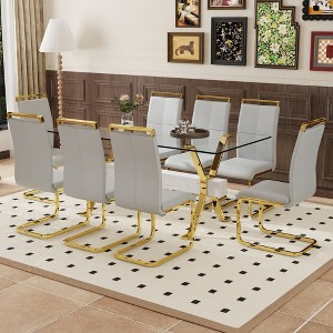 9-Piece Dining Set with Tempered Glass Table and 8 PU Armless Chairs - 1 of 4