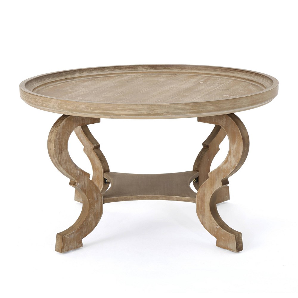 Althea Circular Coffee Table Natural: Elegant Curved Design for Living Room - Christopher Knight Home