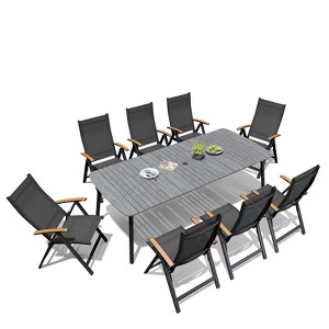 Crestlive Products 7pc Outdoor Dining set Patio Rectangle Table with Folding Chairs Aluminum Frame with Wood-Like Tabletop and Umbrella Hole - 1 of 4