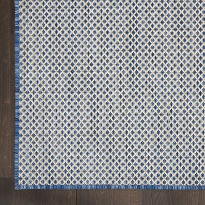 Courtyard Geometric Ivory Blue 10' x 14' Easy-Care Area Rug