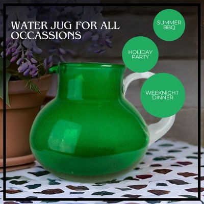 Artland Iris 90 Oz Green Handblown Glass Pitcher with Bubble Shape