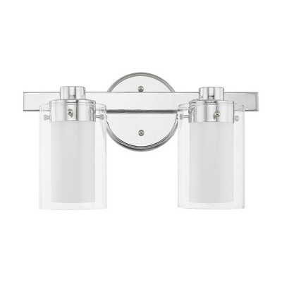 Sleek Sophistication Polished Chrome 2-Light Vanity with Double-Glass Effect