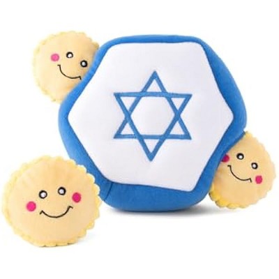 ZippyPaws Burrow Hanukkah Dog Toy - Plush Squeaky Holiday Dog Gifts, Interactive Hide & Seek Stocking Stuffers for Pets - Star of David