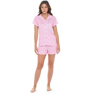 Casual Nights Women's Rayon Printed Short Sleeve Capri Pajama Set - 1 of 4