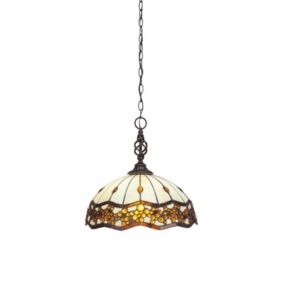Toltec Lighting Elegante 1 - Light Pendant in  Dark Granite with 16" Roman Jewel Art Glass Shade