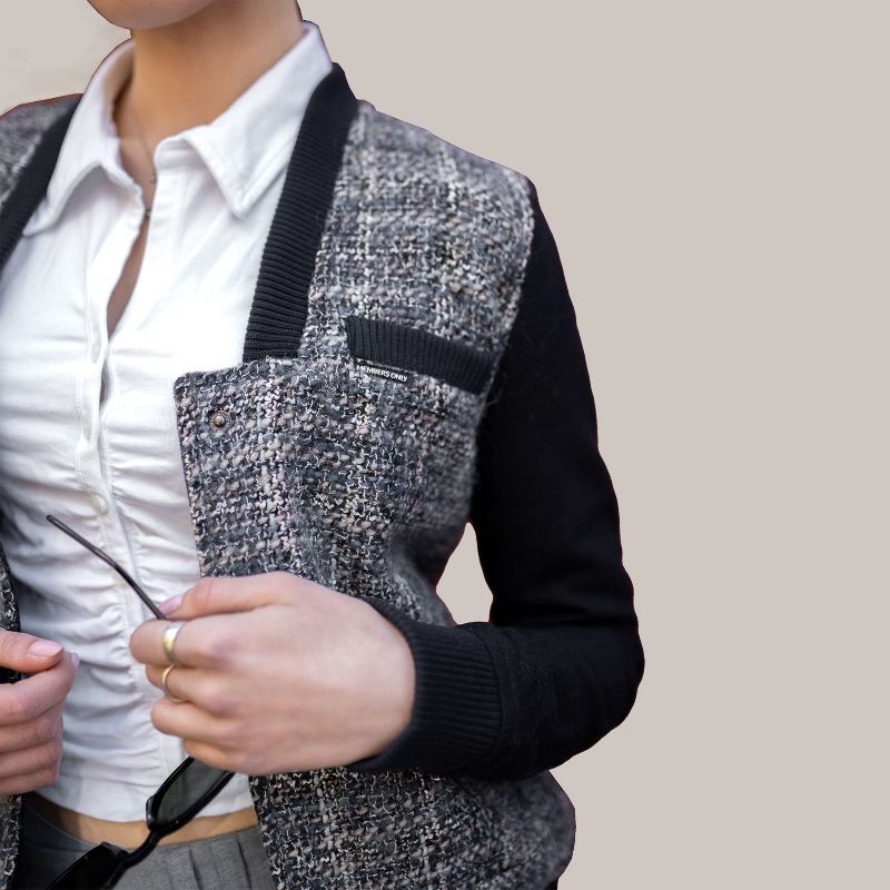 Members Only Women's Updated Tweed Varsity Jacket with Contrast Sleeve, 4 of 6