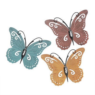 Hastings Home 3-Pc Modern Butterfly Metal Wall Art Set