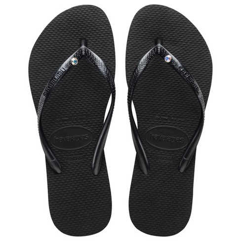 Havaianas Girls Kids Slim Crystal Flip Flop Sandals Black Size 9