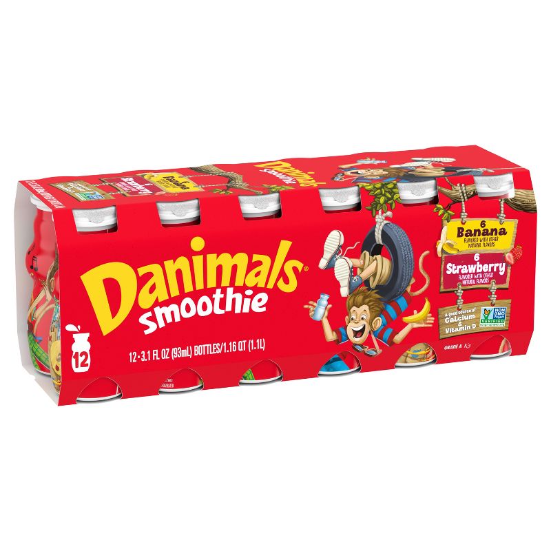 Danimals Strawberry &#38; Banana Split Kids&#39; Smoothies - 12ct/3.1 fl oz Bottles, 6 of 24