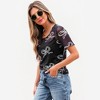 Amaryllis Women’s Sheer Bow Print Short Sleeve Blouse Mesh Overlay Lettuce Edge Hem Lightweight Top for Layering - 4 of 4
