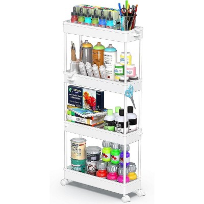 Acoinel Slim Rolling Storage Cart 4 Tier Bathroom Organizer Cart Mobile Shelving Unit Slide Out Utility Cart for Kitchen