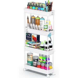 Acoinel Slim Rolling Storage Cart 4 Tier Bathroom Organizer Cart Mobile Shelving Unit Slide Out Utility Cart for Kitchen - 1 of 4