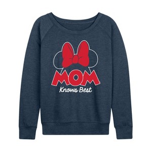 Women's - Disney - Mom Knows Best Minnie Lightweight French Terry Wide Neck Long Sleeve Shirt - 1 of 4