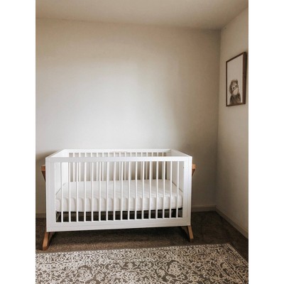 White and Driftwood 3-in-1 Convertible Baby Crib with Adjustable Mattress Support