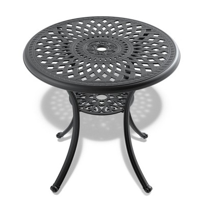 SKRAN Outdoor 30.71-Inch Cast Aluminum Patio Dining Table with Black Frame Rust-Resistant, Water-Resistant, with Umbrella Hole