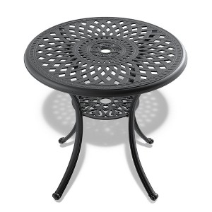 SKRAN Outdoor 30.71-Inch Cast Aluminum Patio Dining Table with Black Frame Rust-Resistant, Water-Resistant, with Umbrella Hole - 1 of 4
