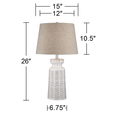 Rustic White Ceramic Table Lamp with Tan Linen Shade