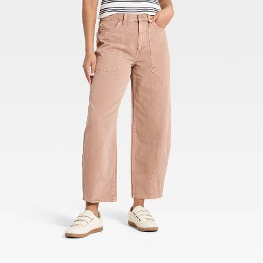 Women's High-Rise Easy Barrel Leg Jeans - Universal Thread™ Beige 0