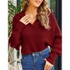 Coolmee Women Oversized Puff Long Sleeve V Neck Knitted Polo Pullover Sweater Crop Jumper Tops - 3 of 4