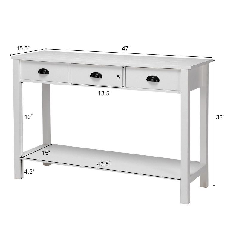 Costway 47" Console Table Hall Table Side Desk Accent Table Drawers Shelf Entryway White, 5 of 11