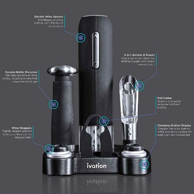 Ivation Black Stainless Steel 7-Piece Electric Wine Opener Set