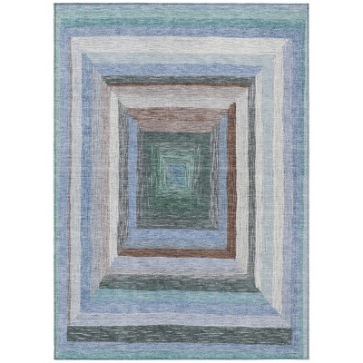 HomeRoots 10' X 14' Denim Blue Brown And Sky Blue Geometric Washable Indoor Outdoor Area Rug