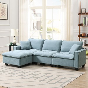 Modern L-Shaped Convertible Sofa: Reversible 4-Seat Suede Velvet Sleeper with Ottoman & Free Pillows - Perfect for Living Room, Apartment, Office - 1 of 4