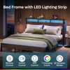 Bestier Queen Bed Frame with LED, Metal Platform Bed with Storage Headboard & Charging Station,Mattress Foundation with Heavy-duty Frame, Walnut - 3 of 4