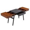 Black And Mahogany Wood Desk With Drawers, Metal Writing Table Design - 4 of 4