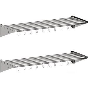 2 Pack Metal Kitchen Rack , 12" x 36" Stainless Steel Wall mount Shelf with 10 S Hooks for Hanging Pots, Pans, Cookware in Home and Restaurant - 1 of 4