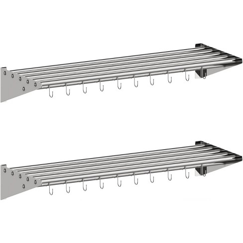 2 Pack Metal Kitchen Rack , 12" x 36" Stainless Steel Wall mount Shelf with 10 S Hooks for Hanging Pots, Pans, Cookware in Home and Restaurant - image 1 of 4