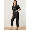 cheibear Women's Satin Button Down Short Sleeve Sleepwear with Long Pants Pajama Set - image 3 of 4