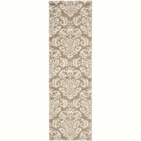 Florida Shag Sg460 Power Loomed Indoor Runner Rug - Beige/cream