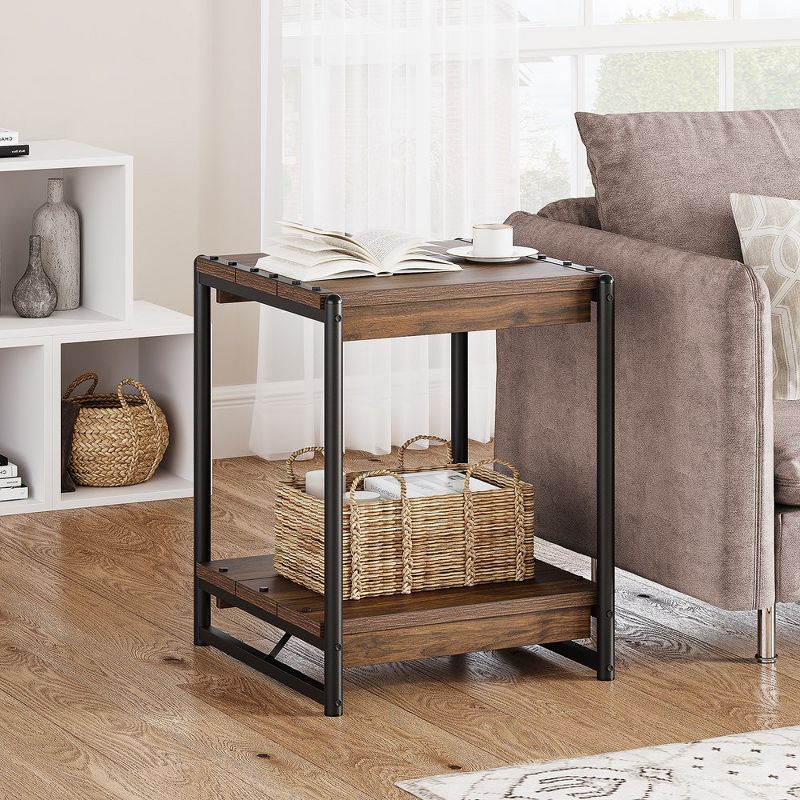 Whizmax 20'' Square Farmhouse Wood Storage End Table with 2 Tier Shelf for Living Room Bedroom, 5 of 9