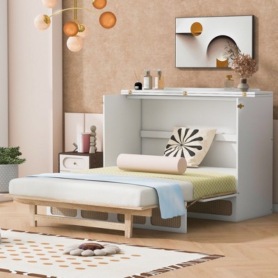 NicBex Full Size Murphy Bed 75.3" Wooden Frame Morden Hideaway Wall Bed with Top Shelf and Spacious Drawer for Apartment