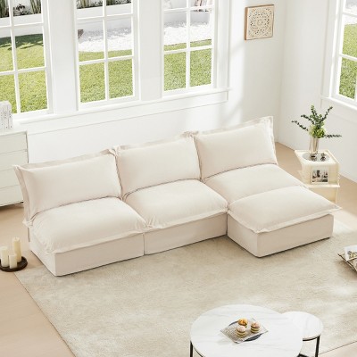 Slipcovered Sectional Sofa, 3 Seater Armless Modern Sectional Sofa with Reversible Ottoman, Sectional Sofas with Chenille Fabric-Cuddlewood