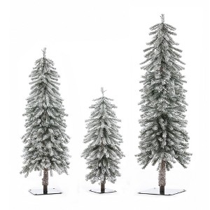 LuxenHome Set of 3 Christmas Trees, Flocked Slim Christmas Tree Prelit, (5-Ft, 4-Ft, 3-Ft) Green - 1 of 4