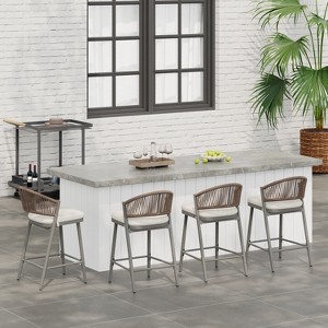 Christopher Knight Home Debra Outdoor 26" Metal and Rattan Counter Stools with Scallop-shaped Backrest (Set of 4) - 1 of 4
